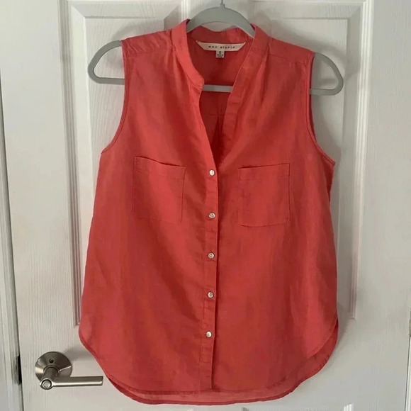 Max Studio Linen blend button up sleeveless blouse size small - Picture 1 of 5